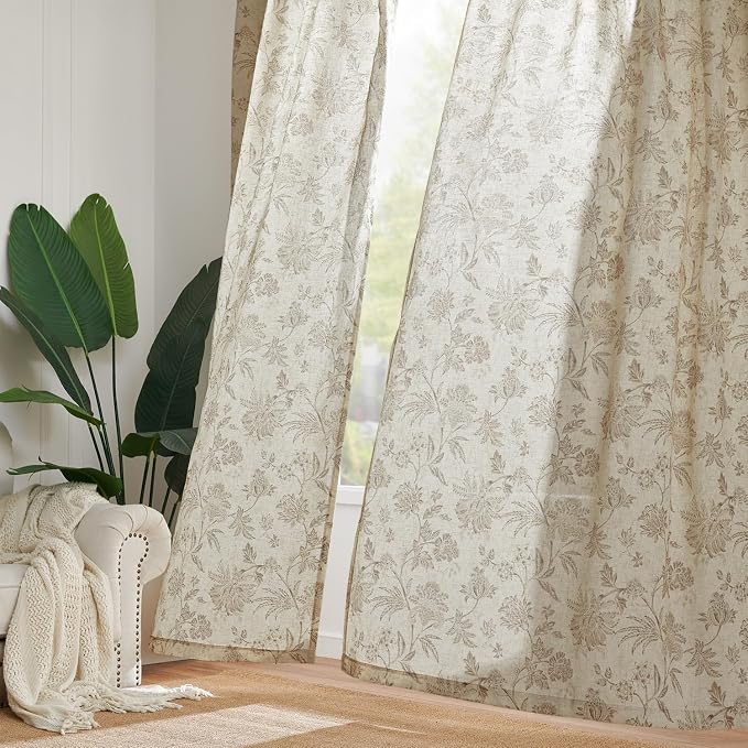 jinchan Linen Floral Curtains for Living Room