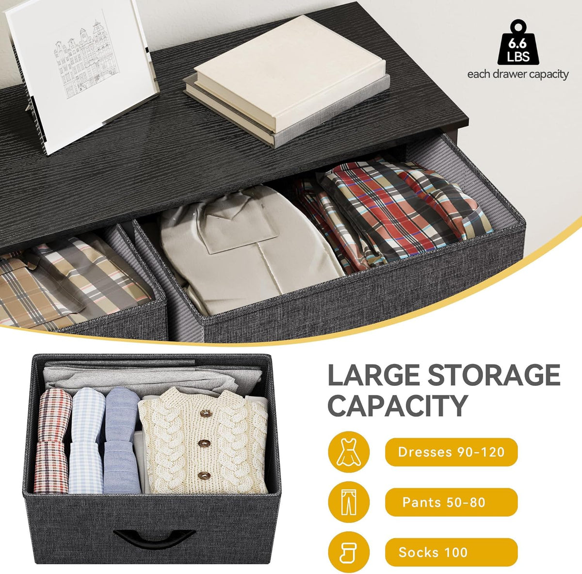 DWVO Dresser for Bedroom, Fabric Dresser with 8 Drawers, Chest of Drawers for Closet, Living Room