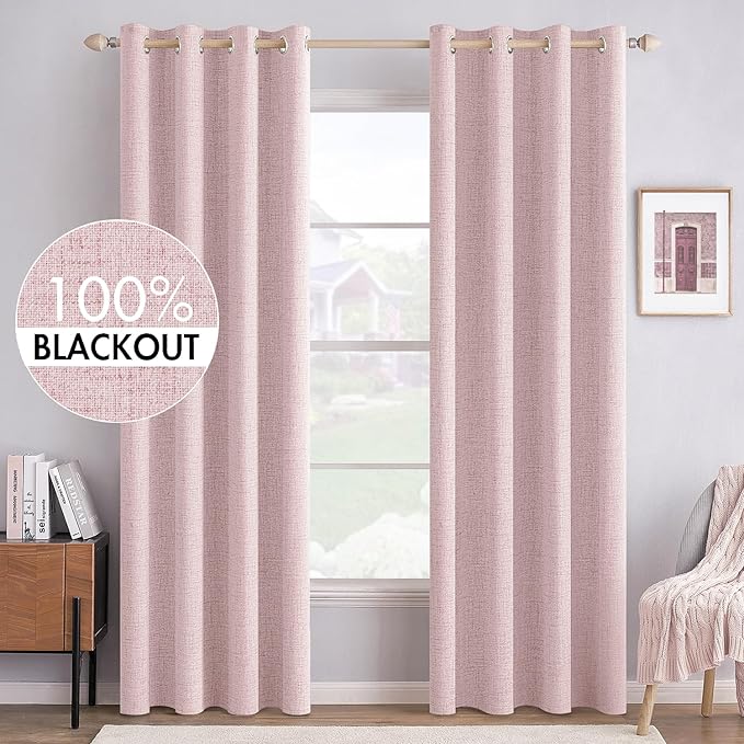 MIULEE Linen Texture Curtains for Bedroom Solid 100% Blackout Thermal Insulated