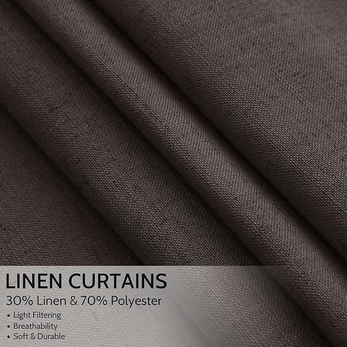 Nanspring Cocoa Coffee Curtains 102 Inches Long, Back Tab Linen Blend Light