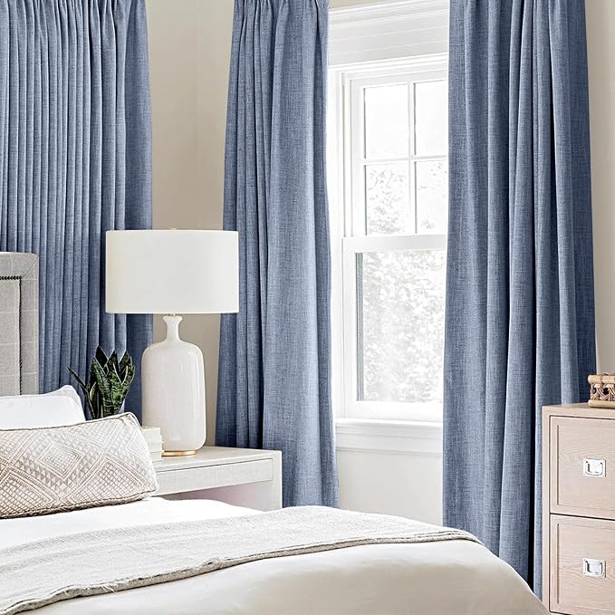 MIULEE Linen Texture Curtains for Bedroom Solid 100% Blackout Thermal Insulated