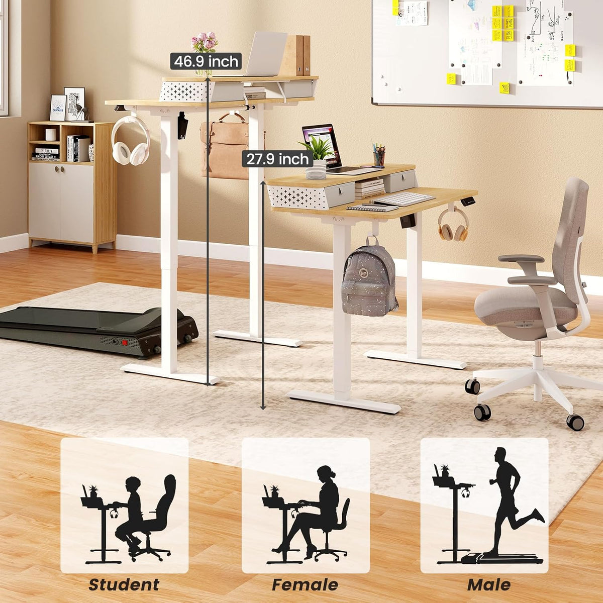 Small Standing Desk with Drawers and Brushless Motor,Electric Sit Stand Desk for Walking Pad,Ergonomic Stand Up Desk for Home Office & Gaming,3 Memory Height Preset & Hooks(40" x 24", Oak)