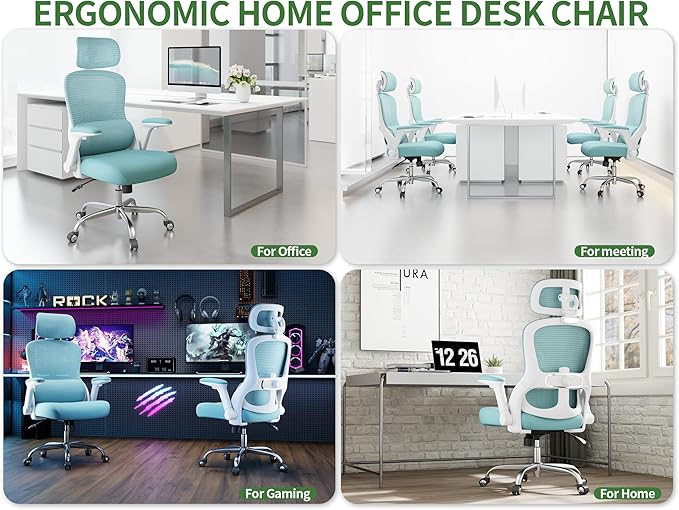 Office Chair - Ergonomic Office Chair with Back Support, Ergonomic Computer Chair - Home Office Desk Chairs, 400lbs Wide Seat Big and Tall Office Chairs with Headrest, Comfy Desk Chairs(Blue)