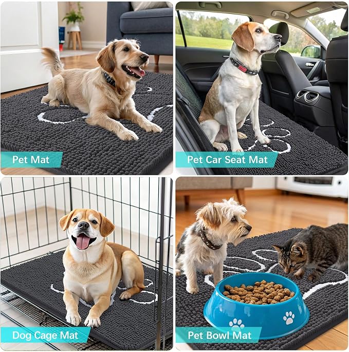 OLANLY Dog Door Mat for Muddy Paws 59x35, Paw Print Design, Absorbs Moisture