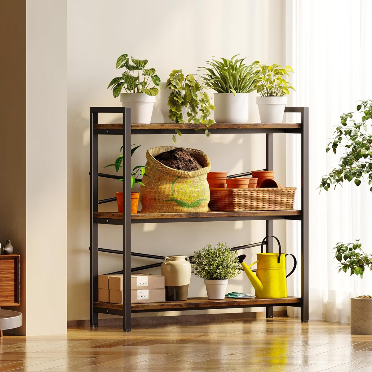 Book Shelf, 3 Tier Bookshelf 31.49" Width, Book Shelf Storage and Organization, Wooden and Metal Industrial Bookcase, Large Book Shelves for Home Living Room Bedroom Office Storage(Vintage)