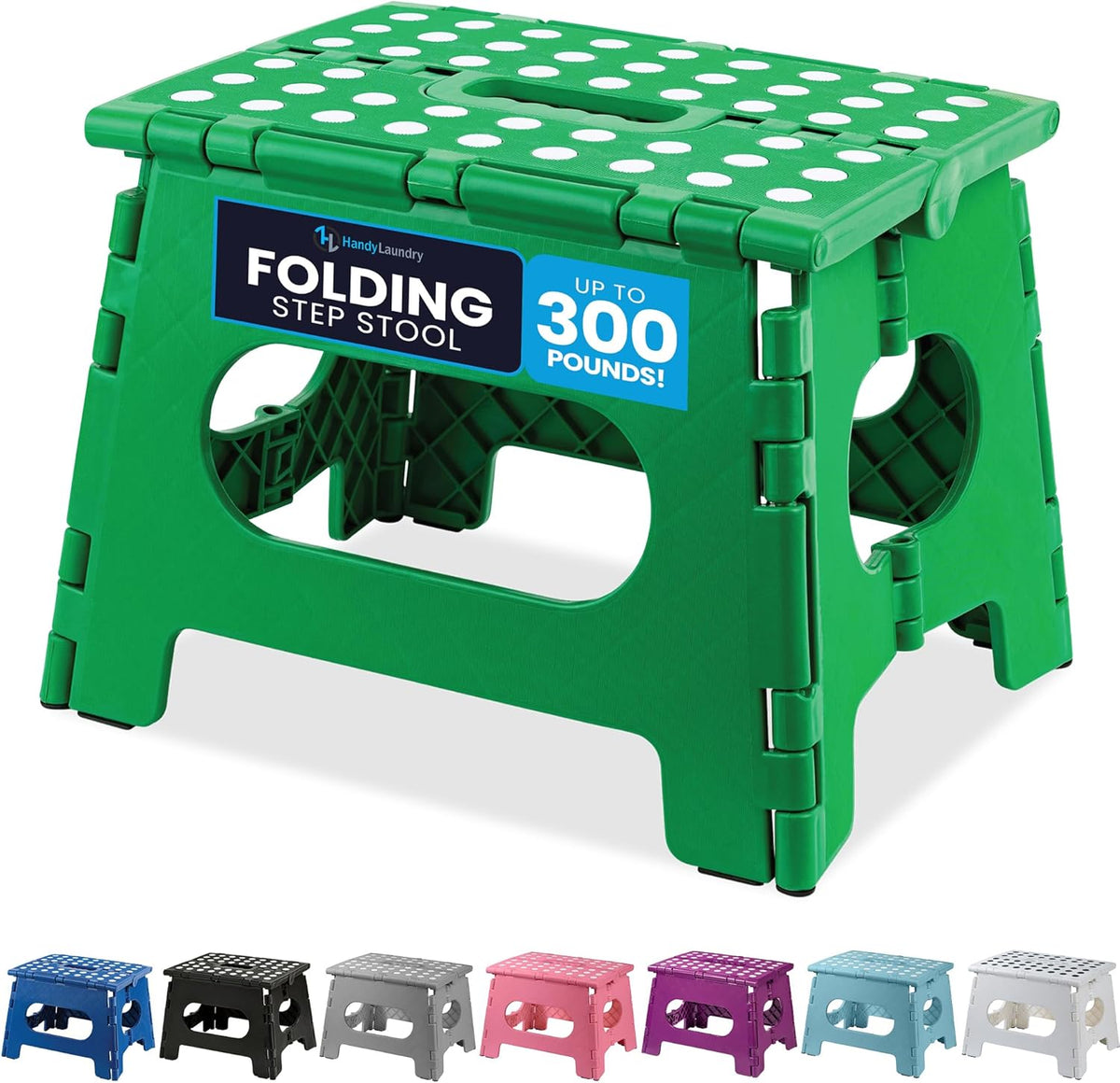 Handy Laundry Folding Lightweight Step Stool - Sturdy Enough to Support Adults and Safe Enough for Kids - Opens Easy with One Flip - Great for Kitchen, Bathroom or Bedroom (Green)
