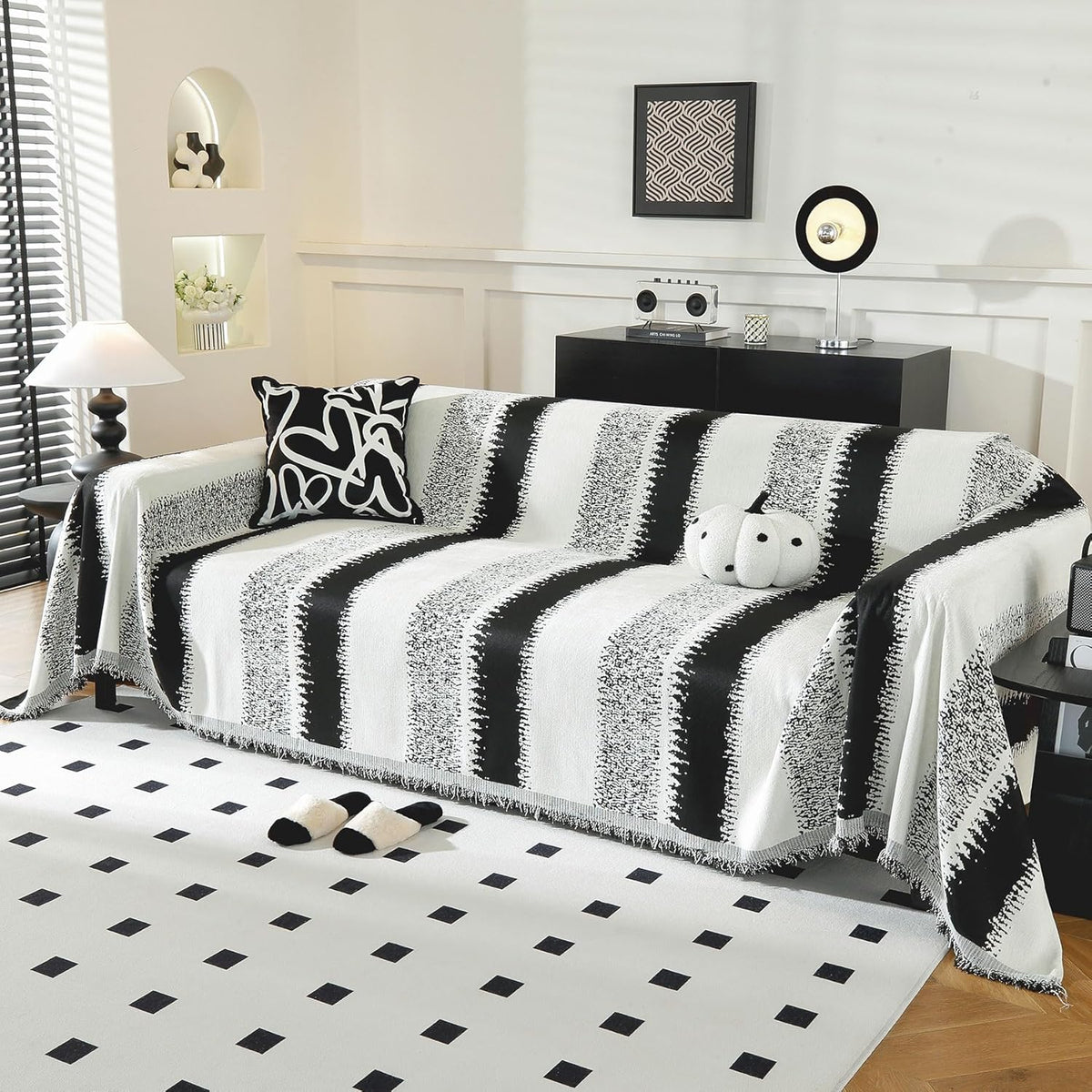 LUFEIJIASHI Boho Couch Covers for Sofa Non Slip Sofa Covers Washable Couch Covers for 3 Cushion Couch Sofa Pet Friendly Sectional Couch Cover Blanket Furniture Protector for Dogs (Black, 91"x150")