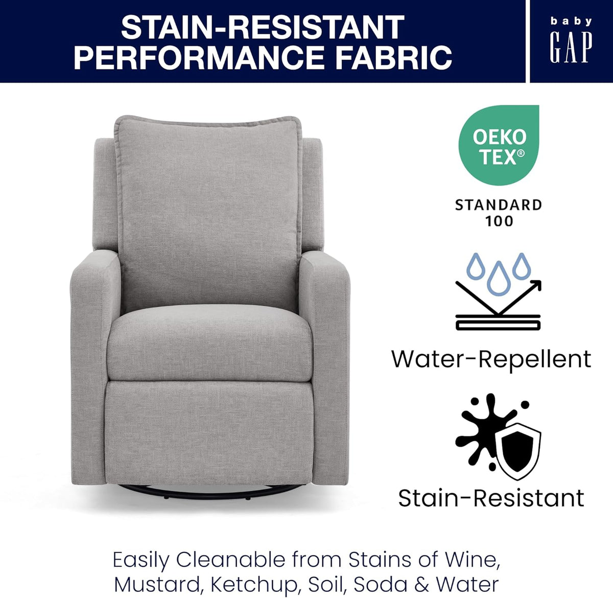 Delta Children babyGap Harlowe Power Recliner with USB-A & Charging Port Greenguard Gold Certified – Stain-Resistant Performance Fabric is Oeko-TEX Standard 100 Certified, Ash