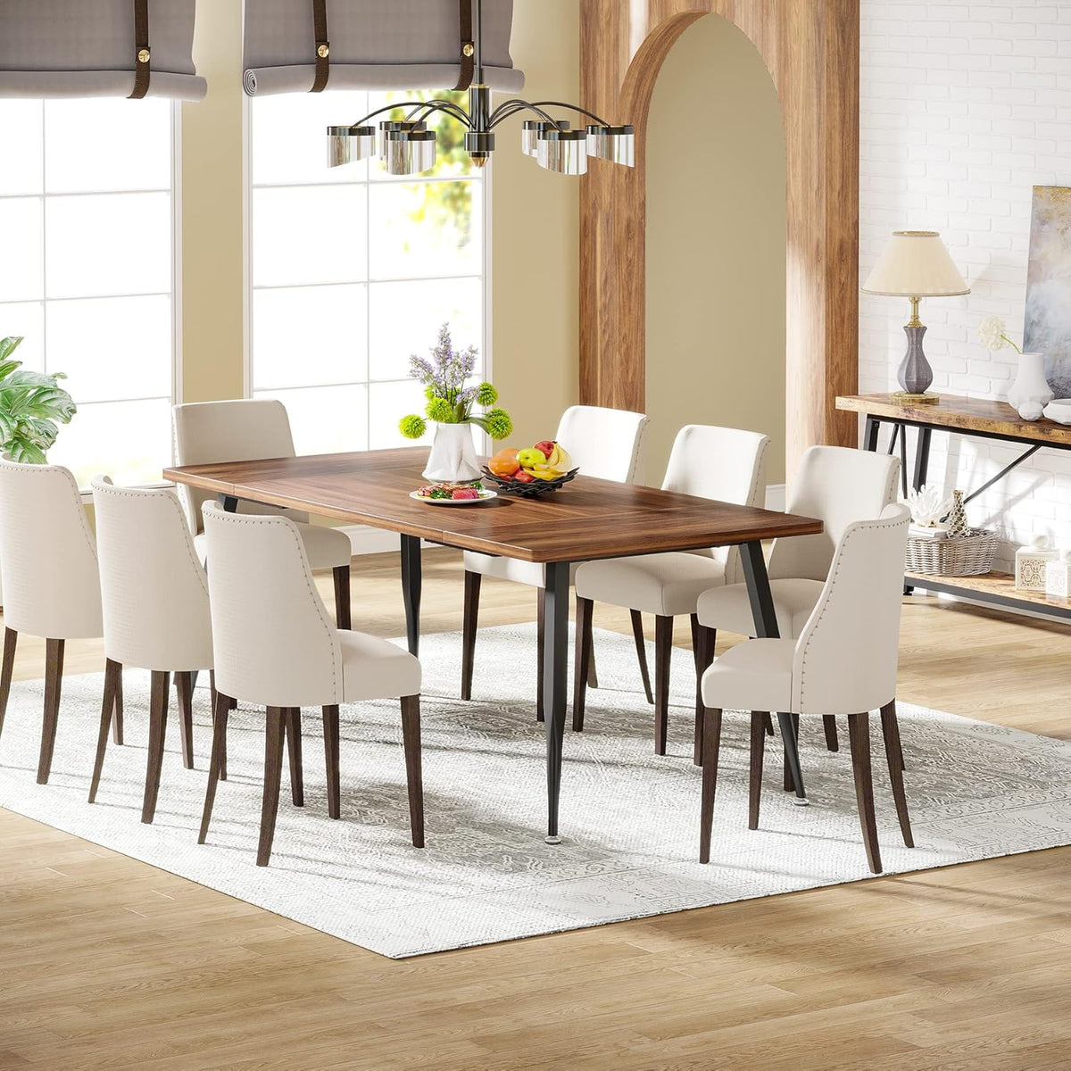 LITTLE TREE 70.9 Inch Large Rectangular Dining Table Kitchen Furniture,Brown+Black