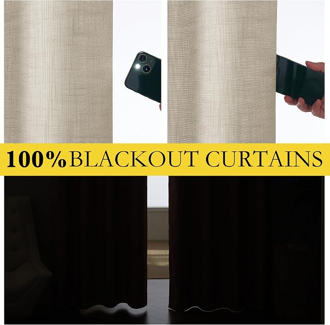 NICETOWN Taupe 100% Blackout Linen Curtains 45 inch Long Burg, Farmhouse Thick