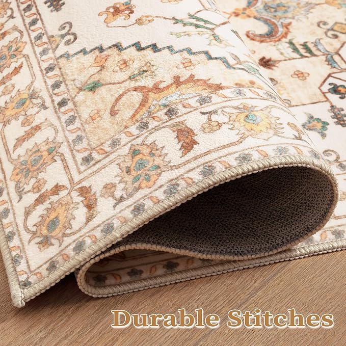 SERISSA Boho Area Rug 5x7 Light Yellow, Washable Large Rugs