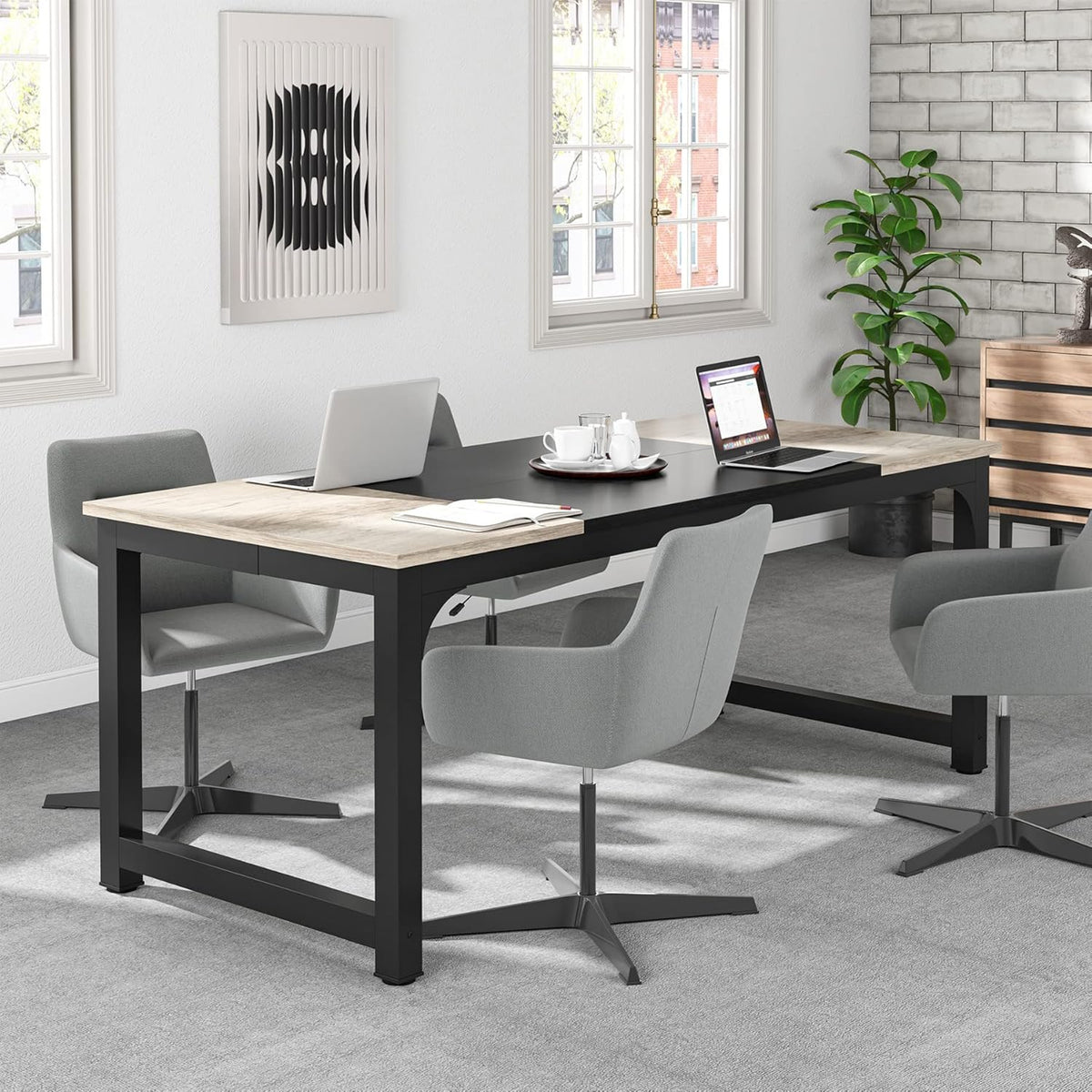 Tribesigns 70.8”Executive Desk, Large Office Computer Desk with Thicken Frame, Modern Simple Workstation Business Furniture for Home Office, Vintage Grey/Black