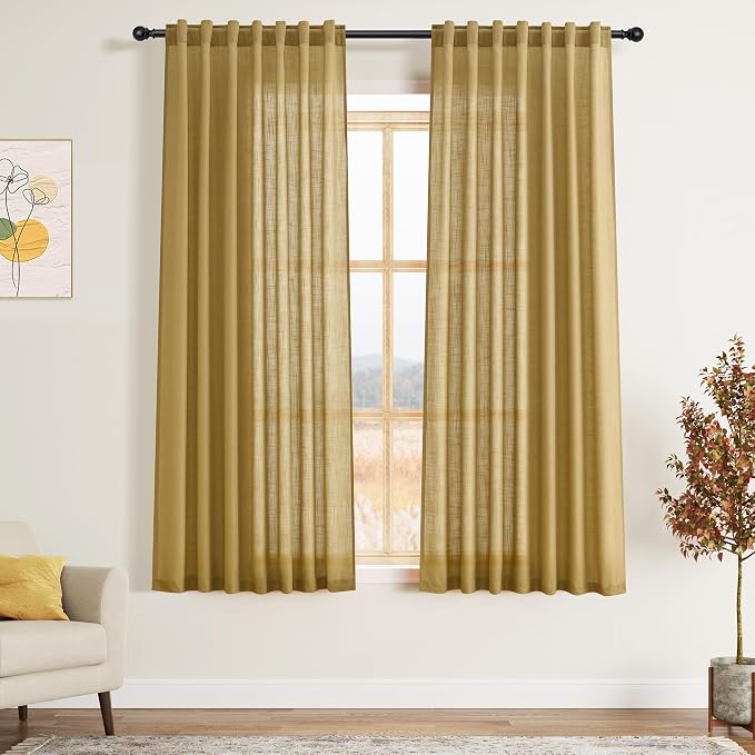 Gold Linen Curtains 63 Inches Long 2 Panel Sets