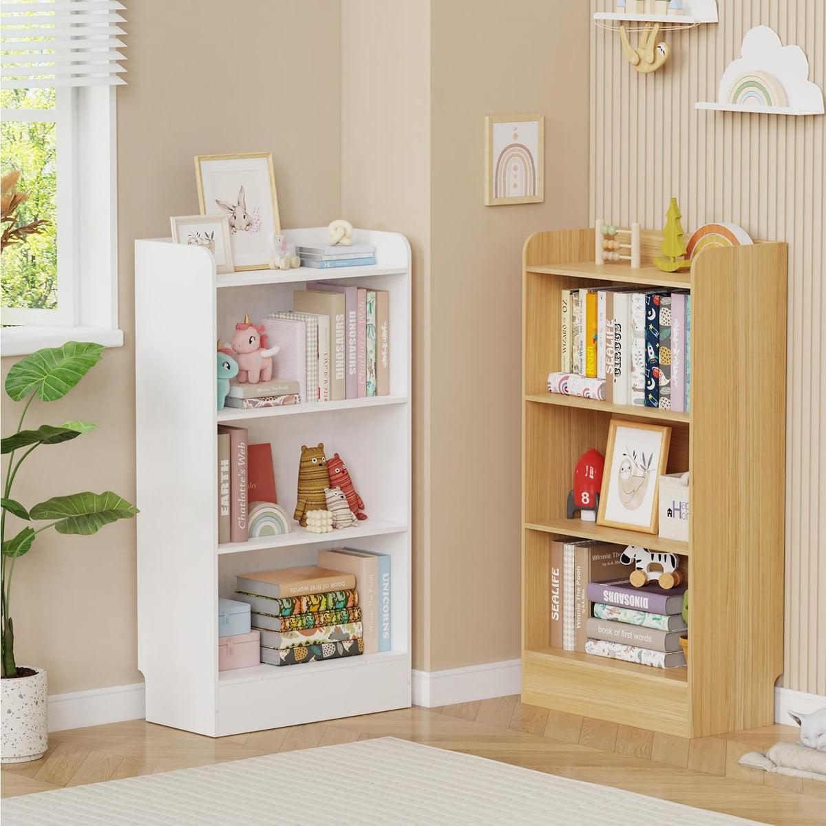 Lkeiyay Montessori Toy Shelf, 4-Tier Kids Storage Organizer,Kid Book Shlef -Ideal for Playroom, Nursery (White)