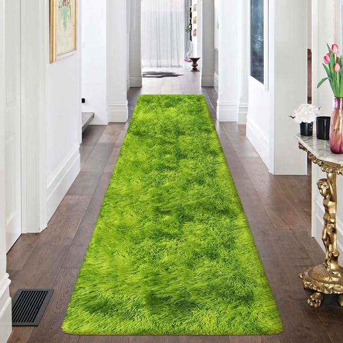 Tie-Dyed Runner Rug for Bedroom Green 2x8ft Fluffy Area Rug Bedside Runner Rug