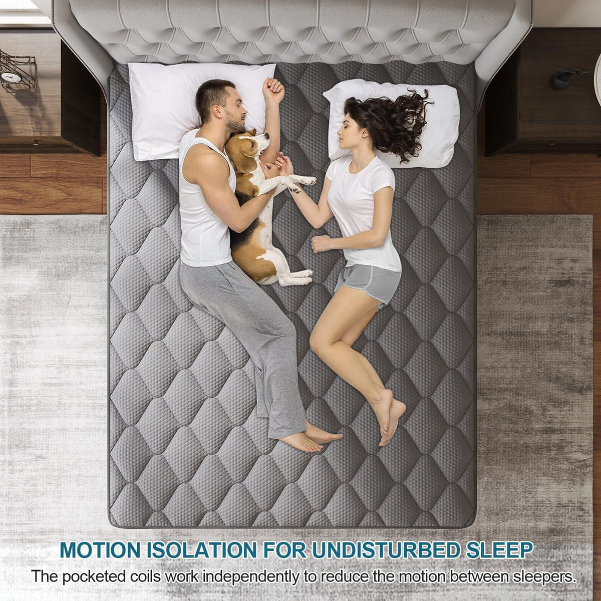 King Mattress, 12 Inch Hybrid Mattresses Grey Medium Firm Euro Top for Back & Lumbar Support, 100 Night Trial, Individual Pocket Spring for Motion Isolation & Pressure Relief