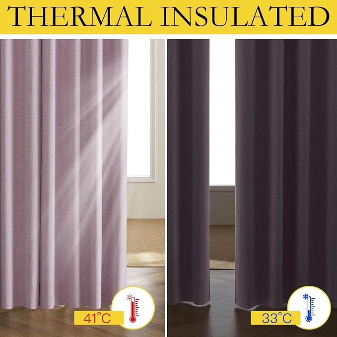 NICETOWN Pink Vintage Linen 100% Blackout Curtains