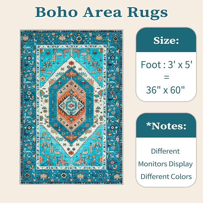 SERISSA Area Rug 3x5 Boho Blue Rugs