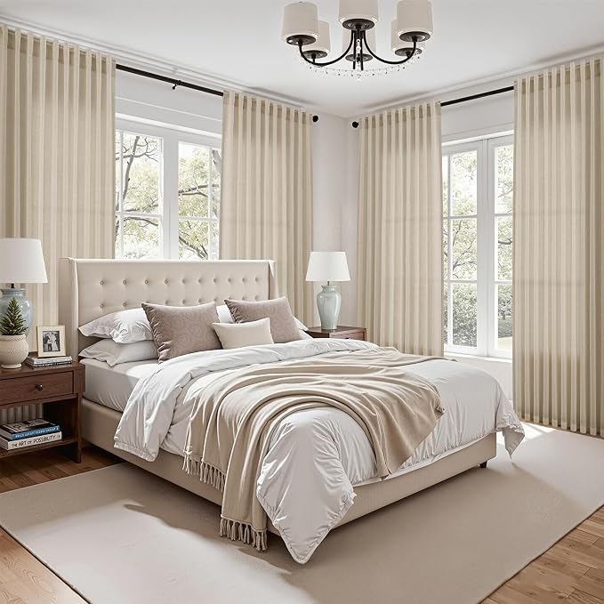 Eggshell Beige Linen Curtains for Living Room 100 Inches Long Light Filtering