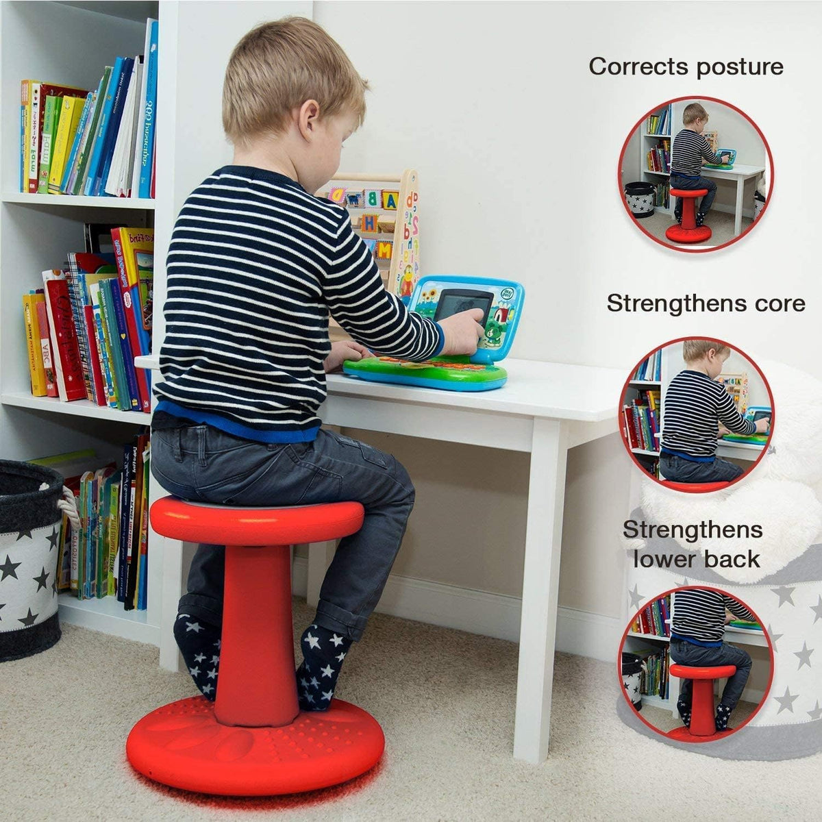 ActiveChairs Kids Wobble Stool, Flexible Seating for Preschool & Elementary Classrooms. Improves Focus & Posture, Helps ADHA/ADD, Wiggle Seat, [Active Desk Chairs], 14" Stool, Ages 3-7, Red