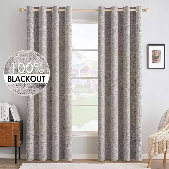 MIULEE 100% Blackout Linen Textured Curtains