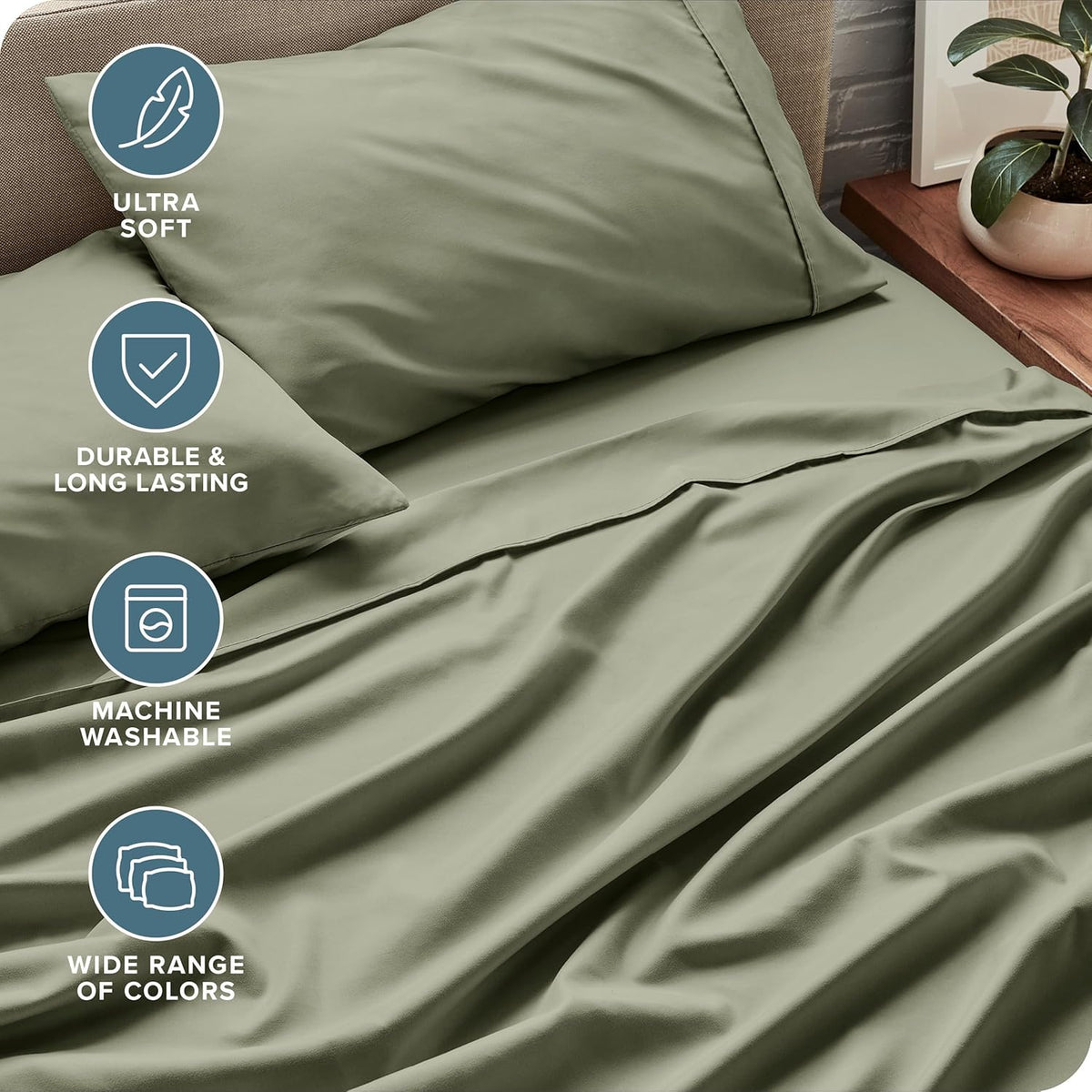 Bare Home Twin Sheet Set - 1800 Ultra-Soft Microfiber Twin Bed Sheets - Double Brushed - Deep Pockets - Easy Fit - Extra Soft - 3 Piece Set - Bedding Sheets & Pillowcases (Twin, Sage)