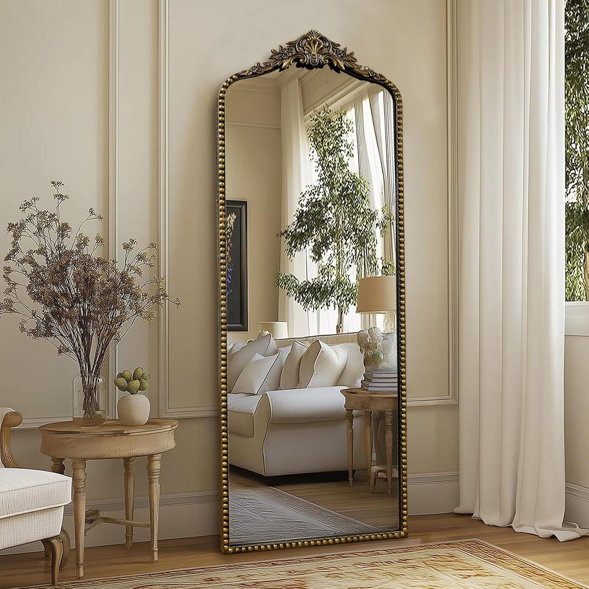 G-LEAF Vintage Baroque Full Length Floor Mirror 22"X65", Victorian Antique Mirror with Black Brush Gold Ornate Metal Frame for Fireplace Entryway Living Room Hallway Bathroom