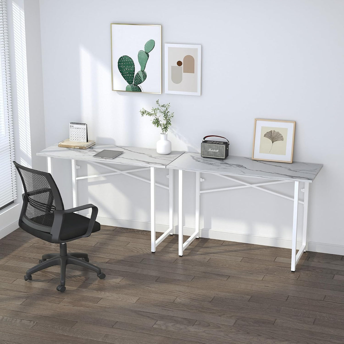 47 inch Folding Desk No Assembly Required, Writing Gaming Computer Camping Table, Home Office Desk, White Marble