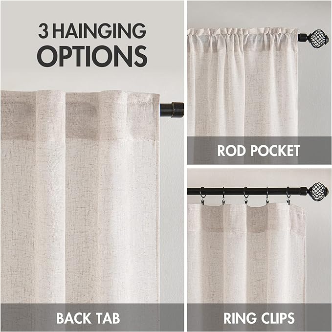 MIULEE White Linen Curtains 96 Inch Long
