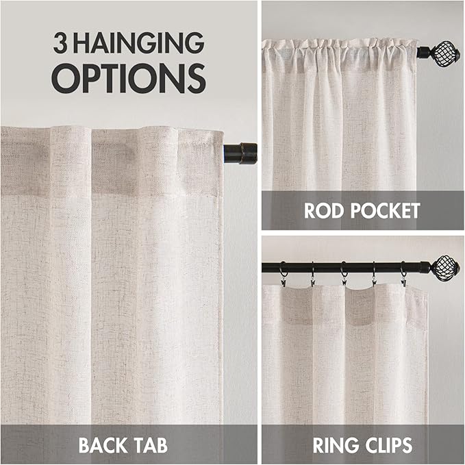MIULEE White Linen Curtains 84 Inch Length