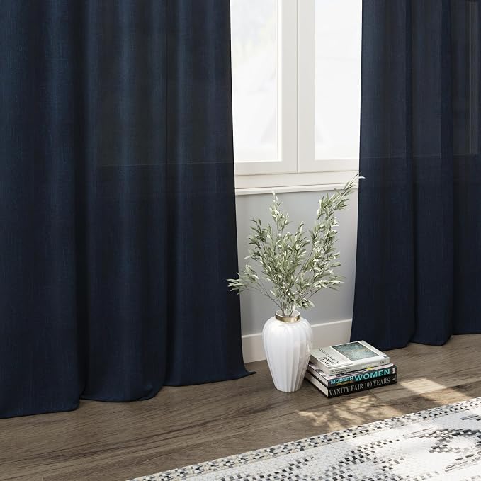 Navy Blue Linen Curtains 102 Inches Long