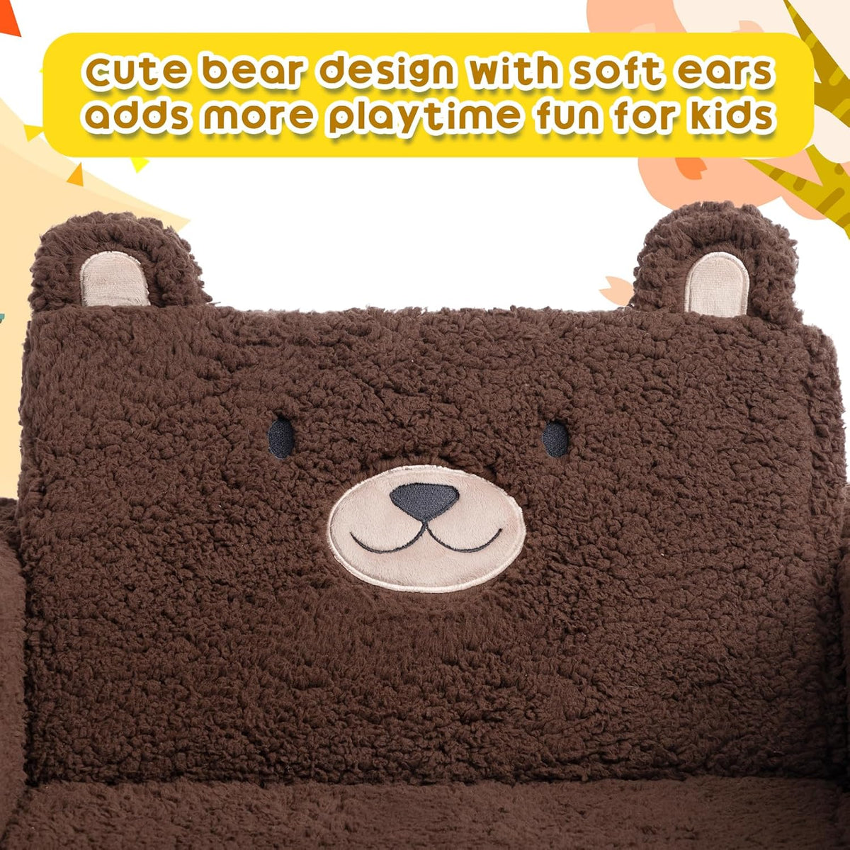 ALIMORDEN Fold Out Toddler Couch, Comfy 2-in-1 Cuddly Sherpa Bear Chair for Kids, Convertible Sofa to Lounger, Kids Cozy Corner Play Couch for Boys and Girls, Chocolate