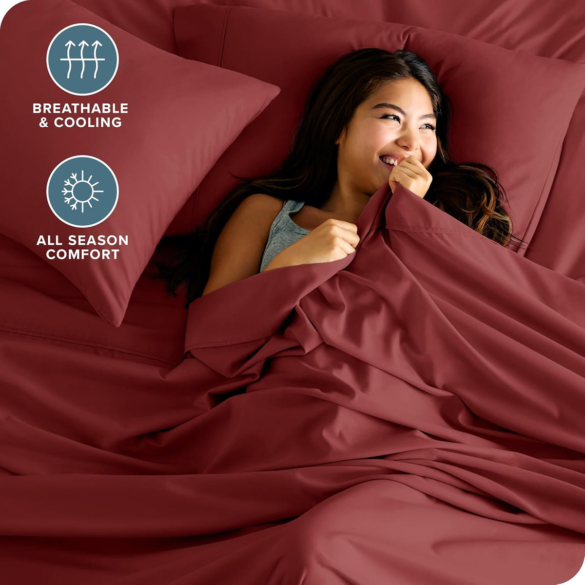 Bare Home Split Head Flex King Sheet Set - 1800 Ultra-Soft Microfiber Bed Sheets - Double Brushed - Deep Pockets - Easy Fit - 4 Piece Set - FlexTop Bedding Sheets (Split Head Flex King, Rosewood)