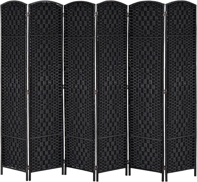 HOMCOM Room Divider, 6 Panel Folding Privacy Screen, 6FT Tall Portable Wicker Weave Partition Wall Divider for Bedroom, Home Office, Black