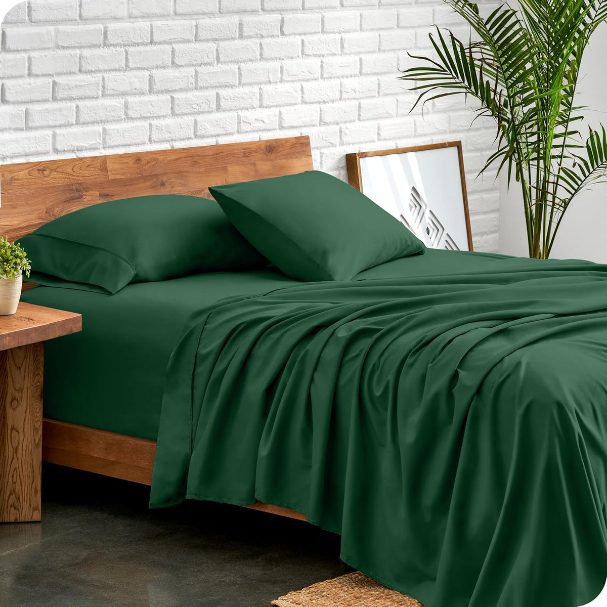 Bare Home Split California King Sheet Set - 1800 Ultra-Soft Microfiber Bed Sheets - Double Brushed - Deep Pockets - Easy Fit - 5 Piece Set - Bed Sheets (Split Cal King, Forest Green)