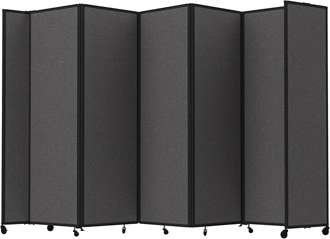 Versare Room Divider 360 Portable Wall Partition | Folding Panels | Large Freestanding Divider | Locking Wheels | Temporary Room Separator | 14' x 7'6'', Charcoal Gray
