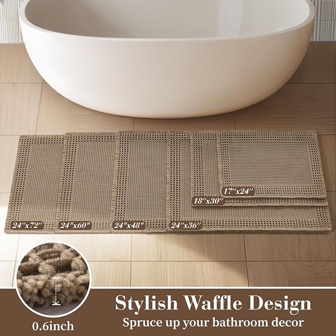 RESARE Waffle Bath Mat for Bathroom, Super Absorbent Bathroom Rugs Non Slip