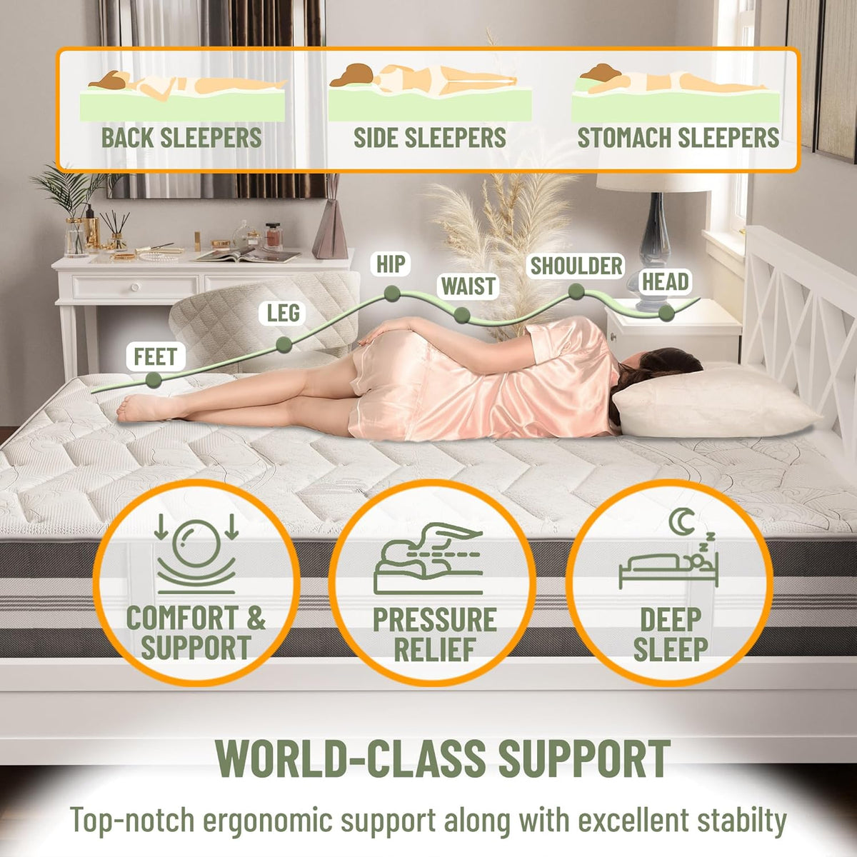 Ottomanson Queen 12" Hybrid Mattress - Meditation Antistatic Quilted Cover - Made in USA - Firm Support - Individually Pocketed Coils & CertiPUR-US Foam - Fiberglass-Free - Bed in a Box