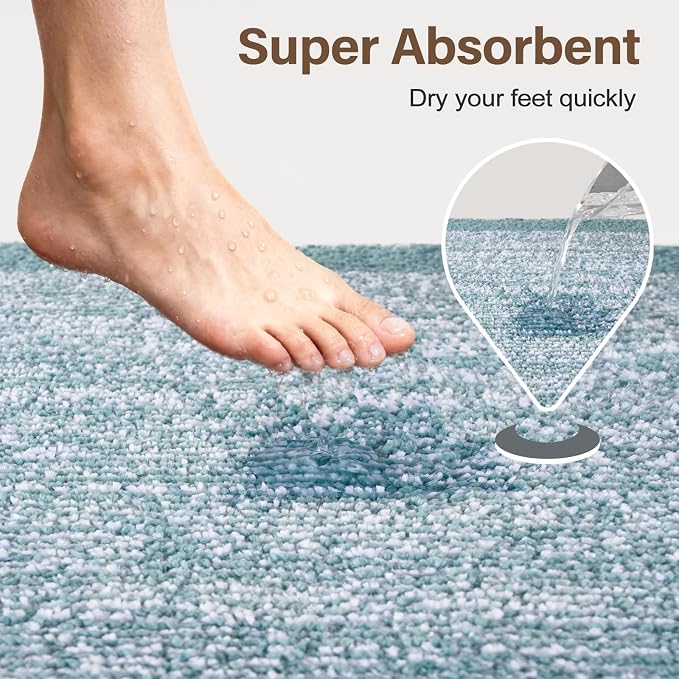 48x32 Large Bathroom Rugs Washable Non Slip, Dusty Blue Bath Mat
