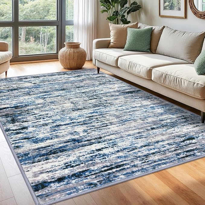 Lansny Modern Abstract 6x9 Machine Washable Living Room Rug Non-Slip Soft