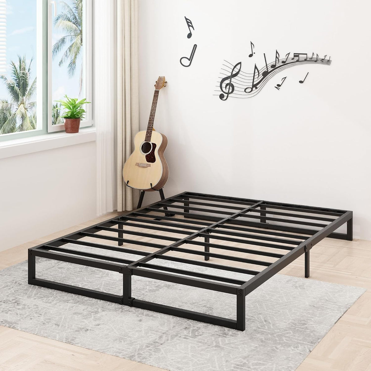 8 Inch King Bed Frame Sturdy Mattress Foundation, Heavy Duty Metal Platform with Steel Slats Support No Box Spring Needed, Noise Free, Easy Assembly, Black