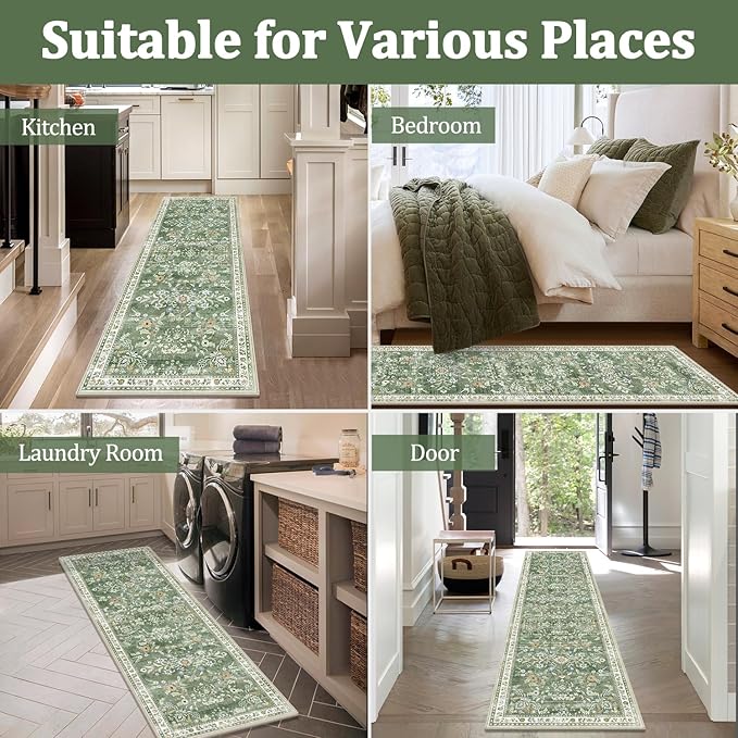 Yamaziot Washable Runner Rug 3x8 – Large Floral Non Slip Boho Hallway Runner Rug