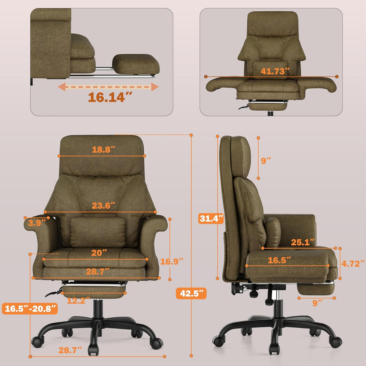 ELABEST C39 Cross Legged Office Chair with Footrest & Convertible Armrests - Pet-Friendly XL Home Desk Chair, Ergonomic Recliner with Lumbar Pillow, Criss Cross Design, Big and Tall Executive Chair