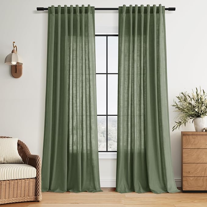 Nanspring Forest Green Linen Curtains