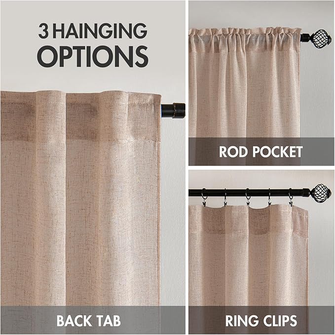 MIULEE Natural Beige Linen Curtains 90 Inch Long 2 Panels