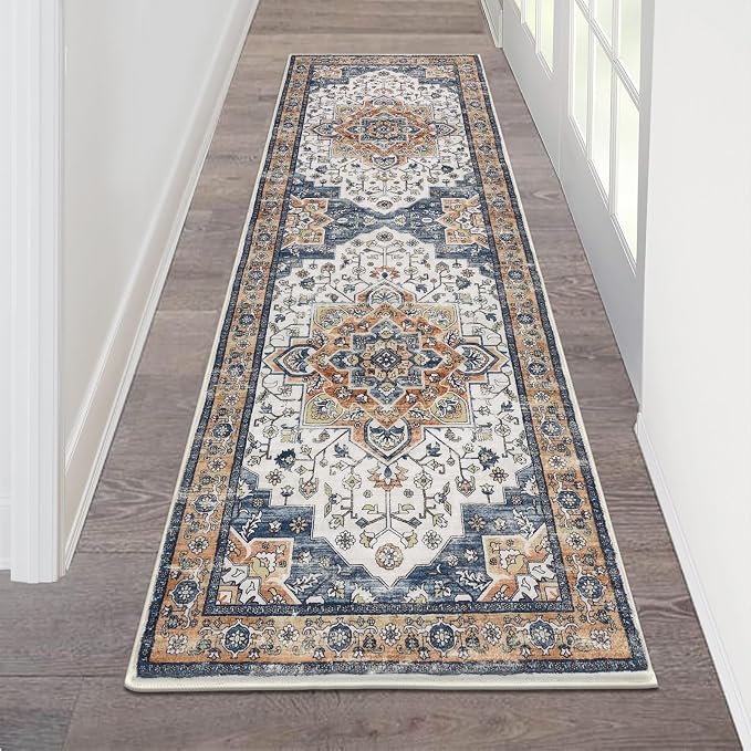HEBE Hallway Runner Rug 2'x6' Washable Vintage Distressed Area Rugs Non Slip