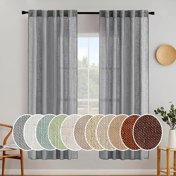 MIULEE Grey Linen Curtains 72 Inch Length