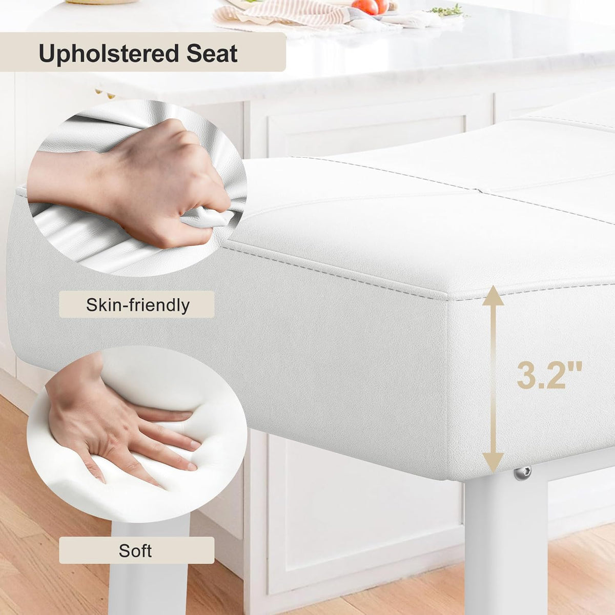 GarveeHome Counter Height Bar Stools Set of 2, 24 Inch Barstools for Kitchen Island Counter, Upholstered Padded Saddle Chairs with Curved Cushion, Easy Assembly, White