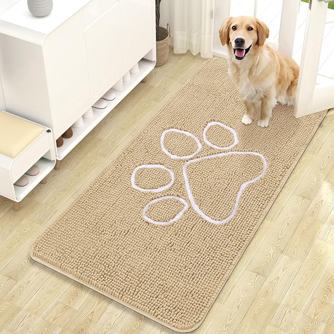 OLANLY Dog Door Mat for Muddy Paws 47x24, Paw Print Design, Absorbs Moisture