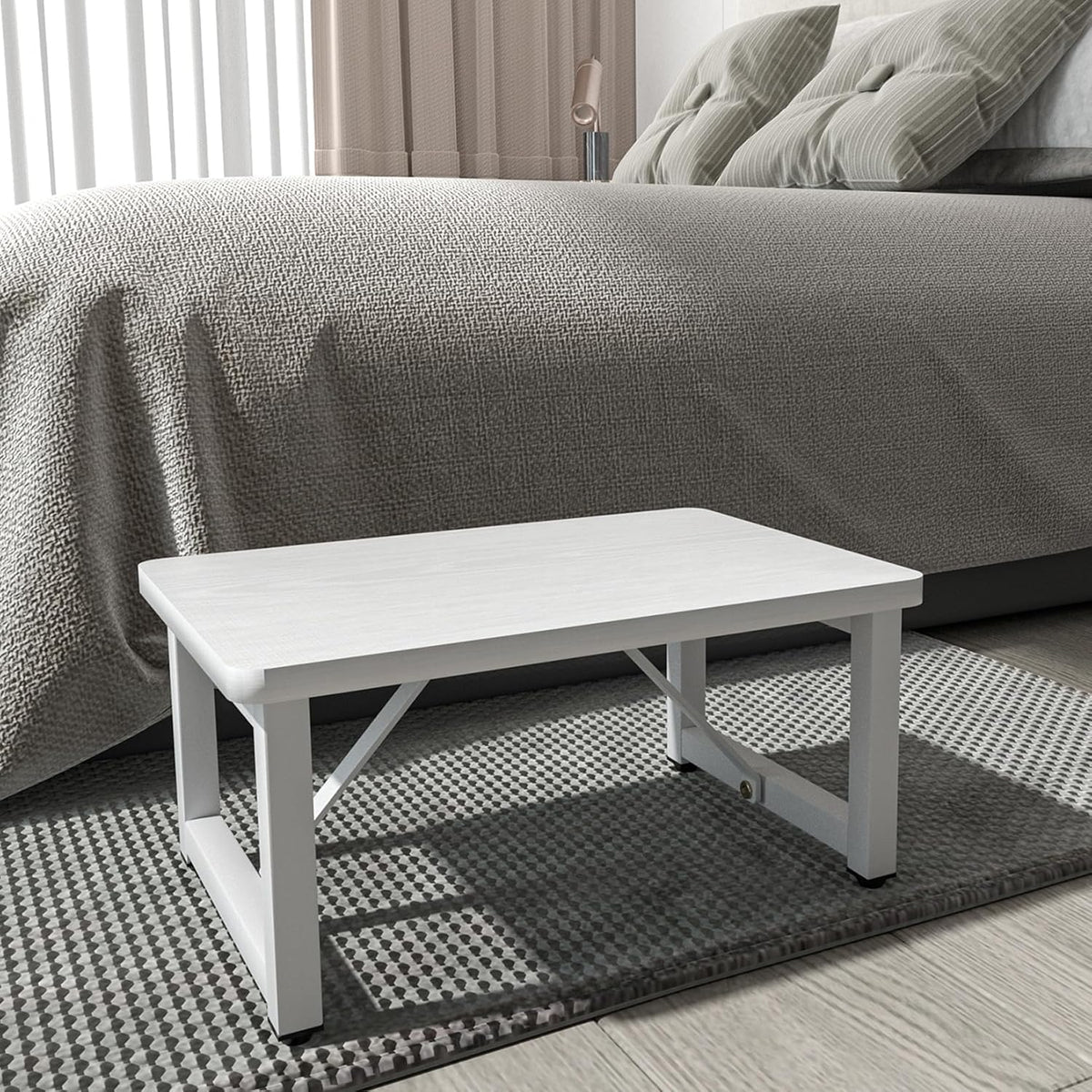 Step Stool, Small Step Stool for Adults, Wood and Metal Foot Stool, One Stepping Stool for Bedside Sofa Side, 400 LBS Load Heavy Duty Step, White